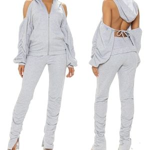 Heather Gray Open Shoulder/ Back Pants Set Size XL